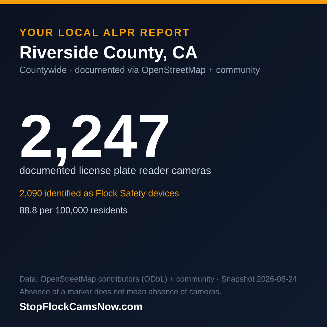 Shareable ALPR statistics card for Riverside County