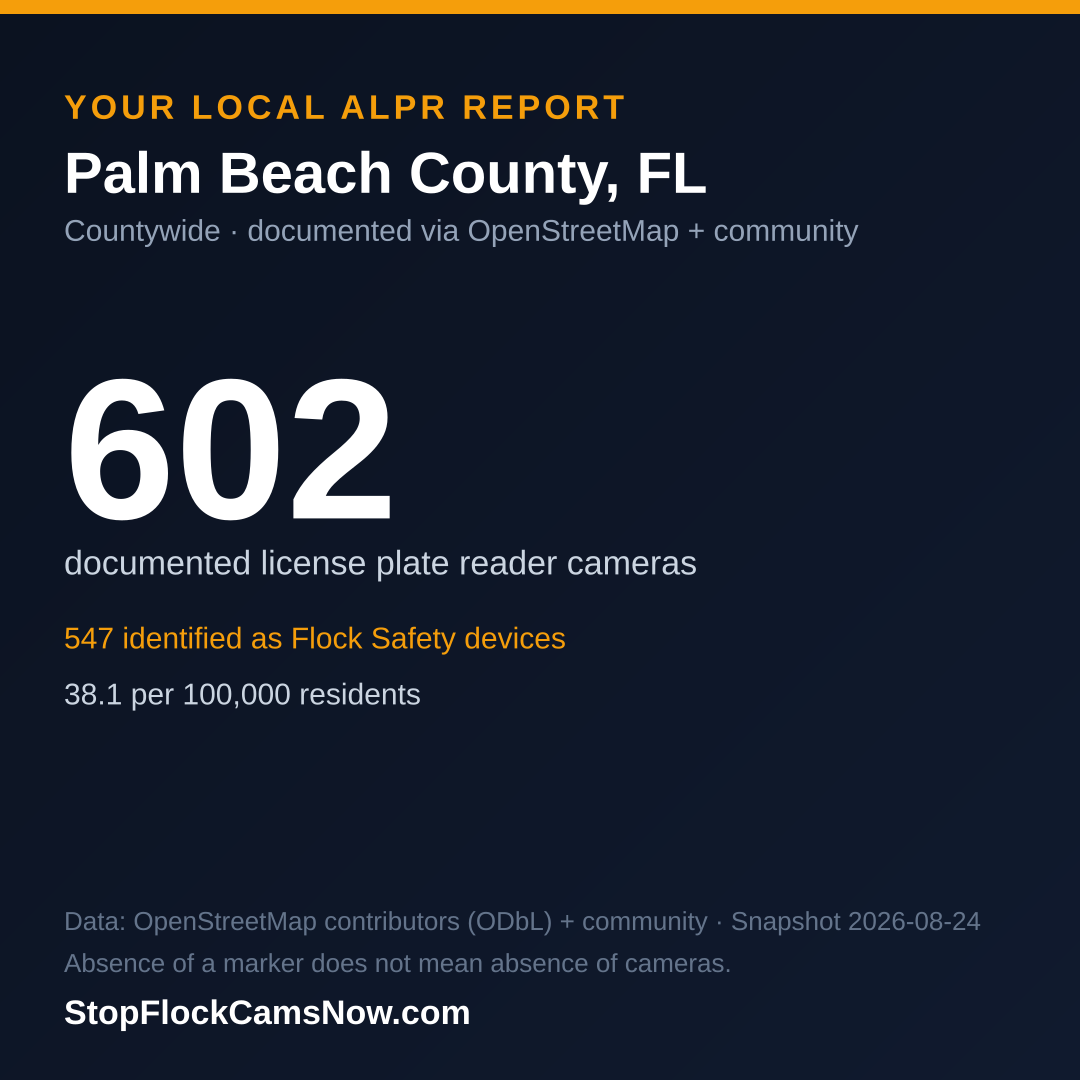 Shareable ALPR statistics card for Palm Beach County