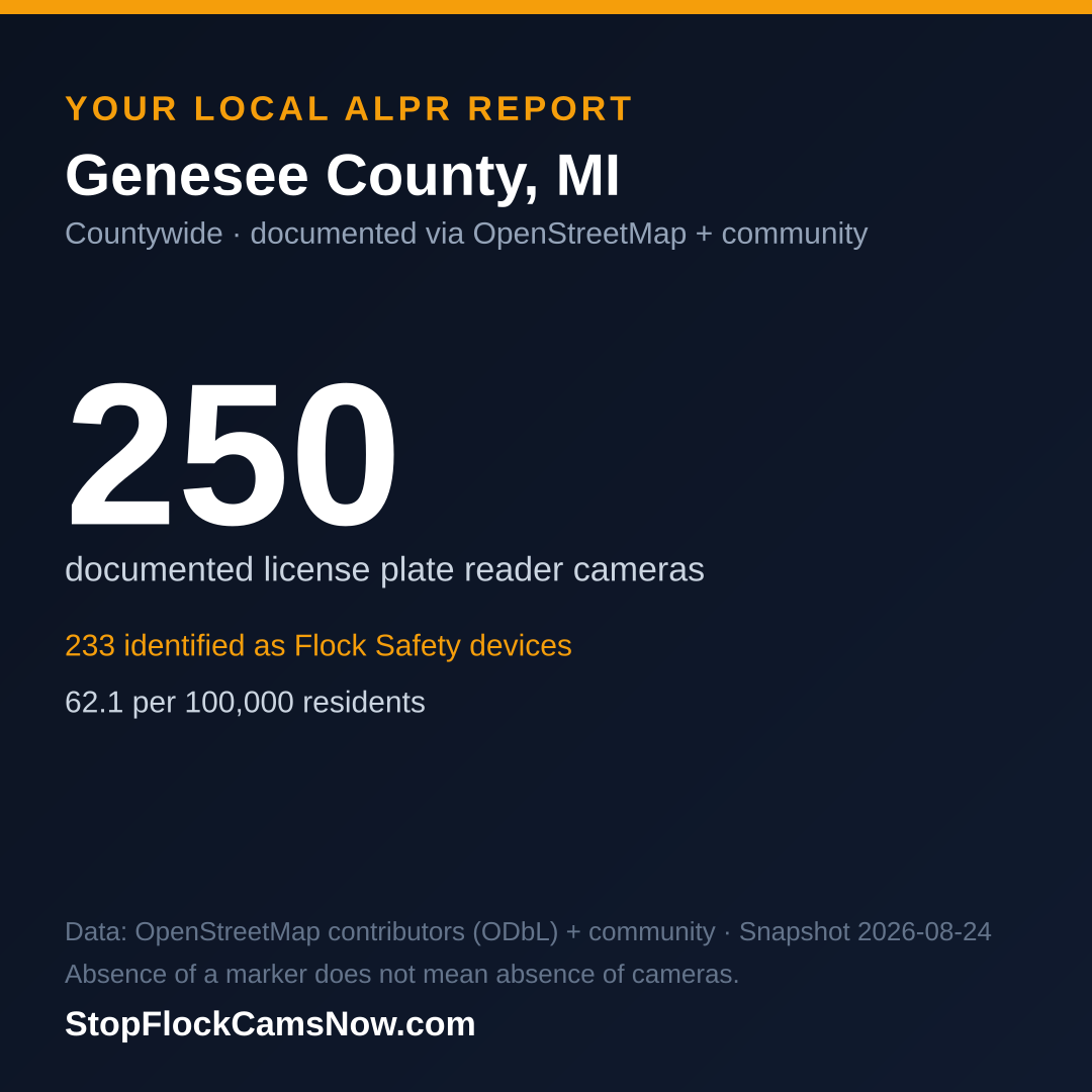 Shareable ALPR statistics card for Genesee County